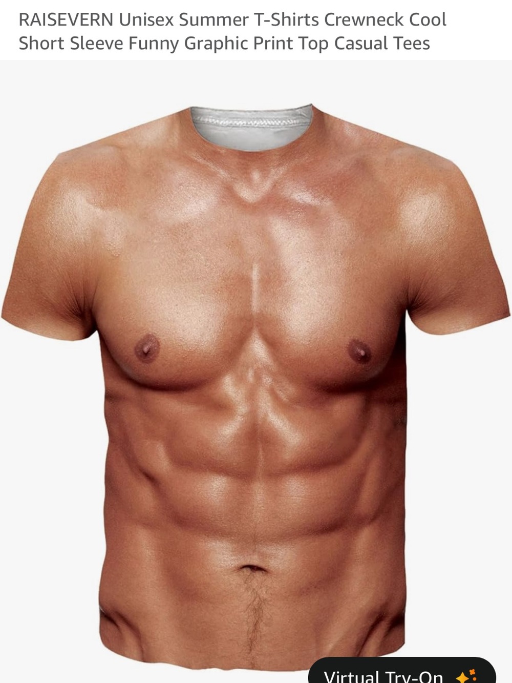 Naked Male Chest Graphic Crewneck T-Shirt in Tan White Skin Print
